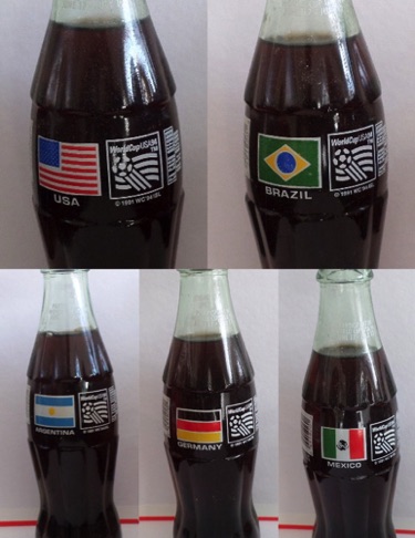 € 37,50 Coca Cola set van 5 world cup 1994 flessen afb vlaggen nr 5522, 5523, 5527, 5528, 5532